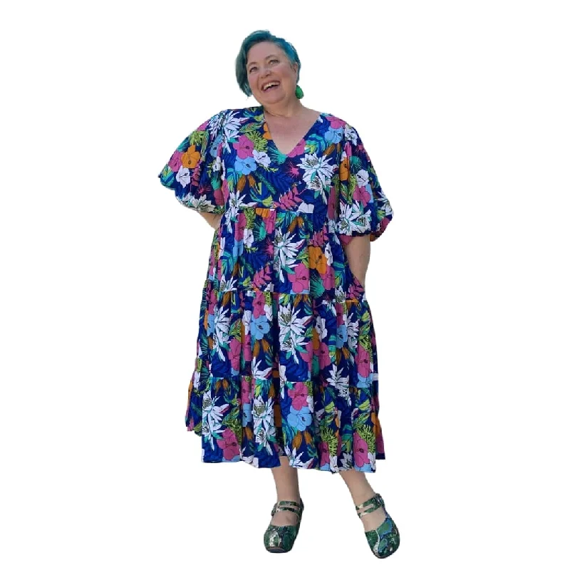 Plus Size Pollyanna Midi Dress in Cool Blue Floral