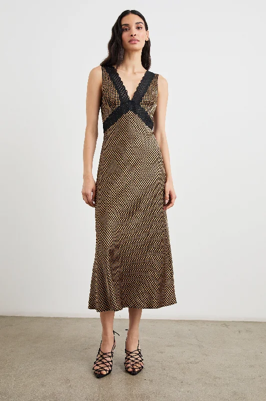 SIMONA DRESS - GOLD HOUNDSTOOTH