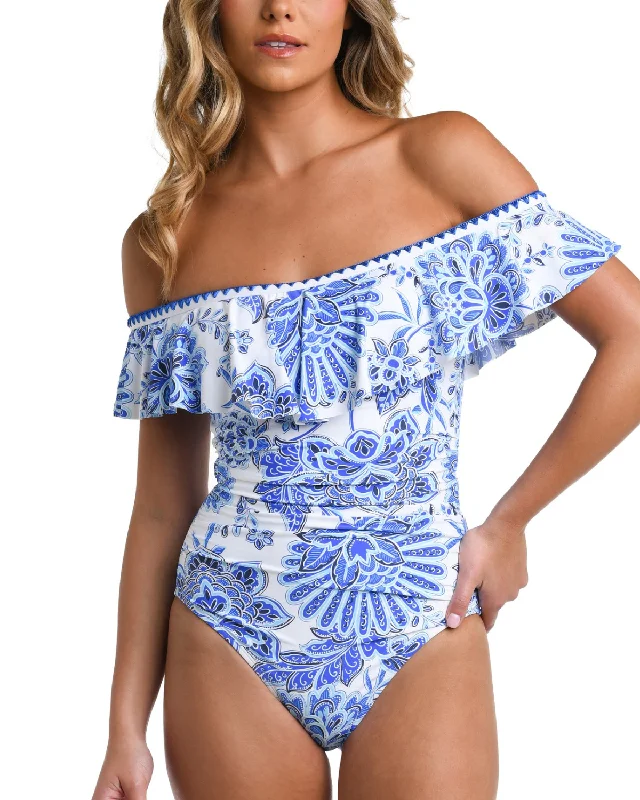 2025 La Blanca Beyond The Pacific Off Shoulder Ruffle One Piece - Lb4bq11