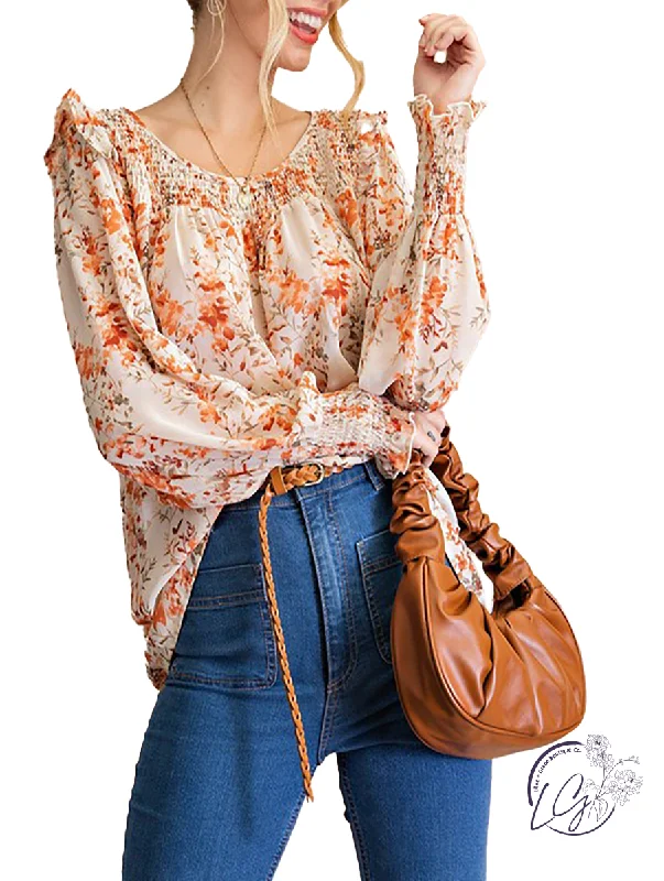 Ruffled Cuff Women Long Sleeve Top with a Feminine TouchOn The Daily Floral Blouse