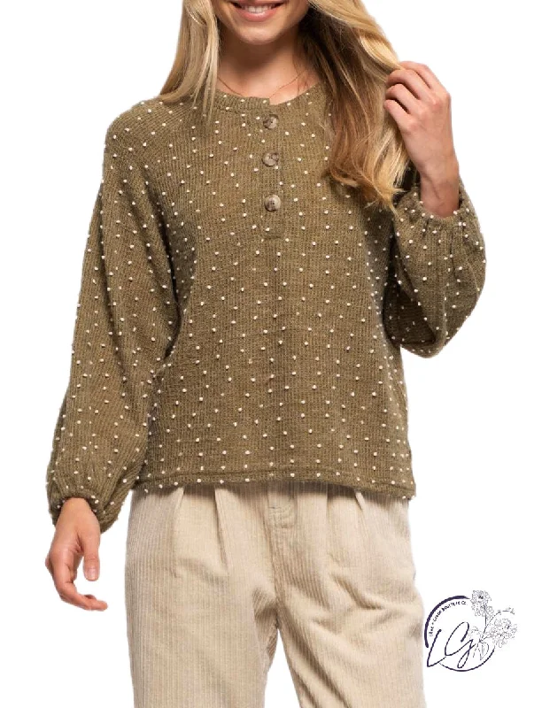 Lace - Trimmed Women Long Sleeve Top for an Elegant LookChasing A Dream Dotted Long Sleeve