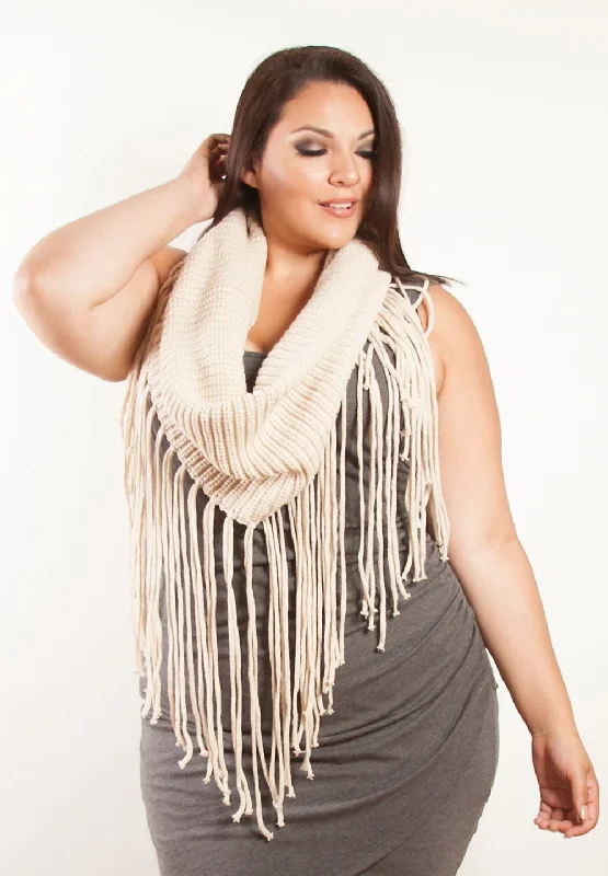 Organic Cotton Women Long Sleeve Top for Eco - Friendly ComfortInfinity Fringe Knit Scarf