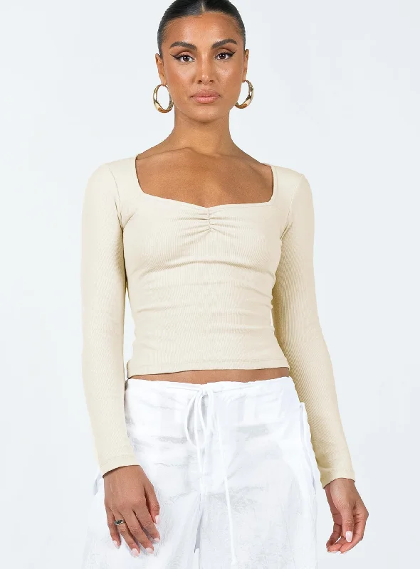 Cable - Knit Women Long Sleeve Top with a Cozy TextureBradford Long Sleeve Top Beige