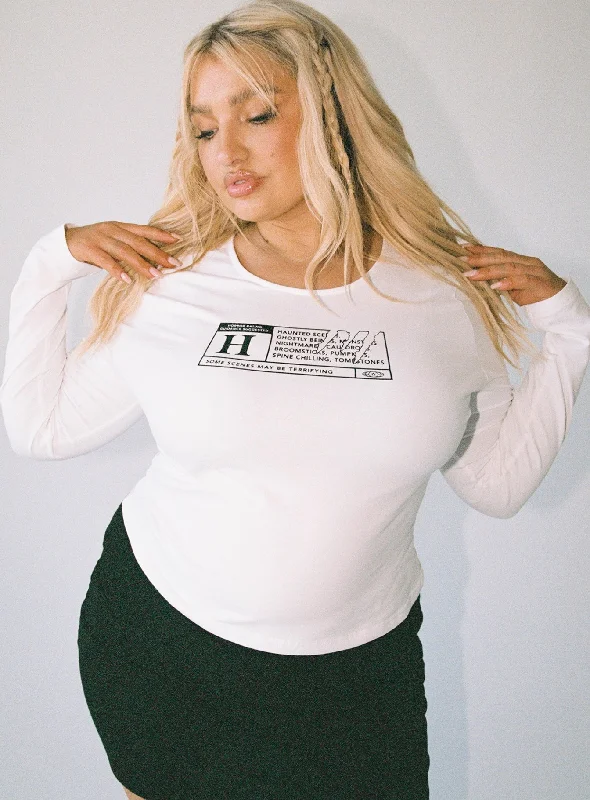 Plus Size Women Long Sleeve Top for a Flattering and Comfortable FitHorror Night Long Sleeve Top White Curve