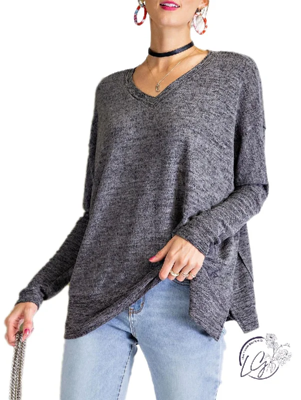 Lace - Trimmed Women Long Sleeve Top for an Elegant LookWeekends Are For Adventure Brushed Knit Loose  Fit Top