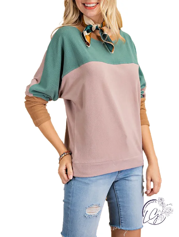 Mock Neck Women Long Sleeve Top for a Modern AestheticTrouble Maker Colorblocked Long Sleeve