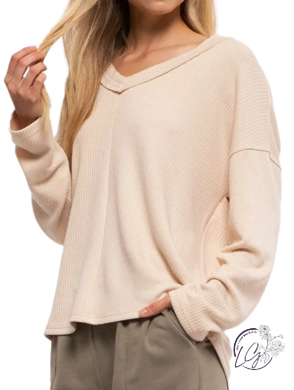 Cropped Women Long Sleeve Top to Pair with High - Waisted BottomsLet's Grab Breakfast Ribbed Pullover