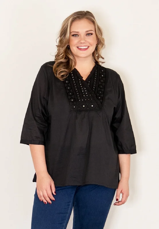 Lightweight Women Long Sleeve Top for Spring and AutumnSweetie Embellished Tunic