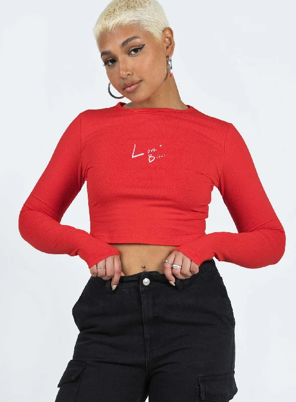 Floral Printed Women Long Sleeve Top for a Romantic LookLove Bites Long Sleeve Top Red