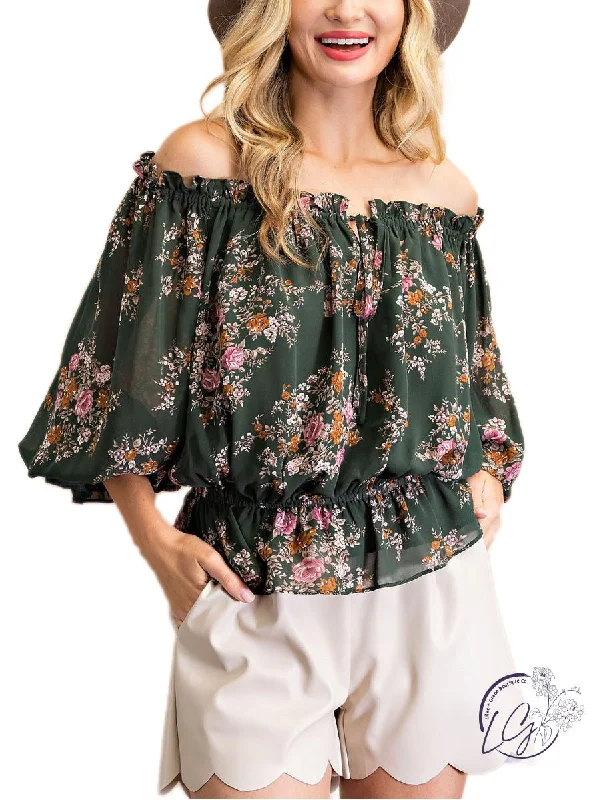 Organic Cotton Women Long Sleeve Top for Eco - Friendly ComfortFool For You Floral Off The Shoulder Blouse