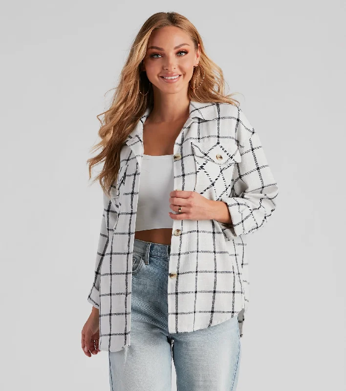 Plus Size Women Long Sleeve Top for a Flattering and Comfortable FitChill Moment Plaid Shacket