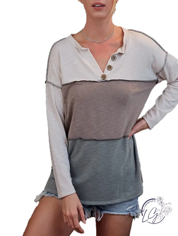 Thermal Women Long Sleeve Top for Extra Warmth in WinterGoing My Own Way Color Block Henley