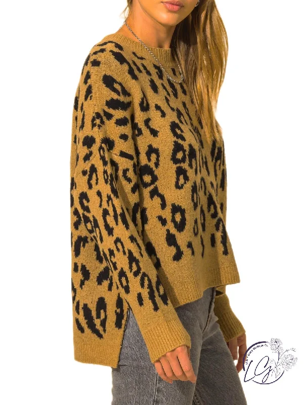 Button - Down Women Long Sleeve Top for a Classic StyleCOZY ANIMAL PRINT HIGH-LOW PULLOVER SWEATER