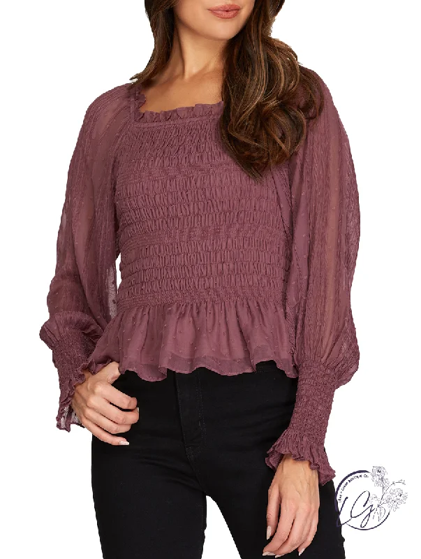 Ruffled Cuff Women Long Sleeve Top with a Feminine TouchDazzling Glow Smocked Top