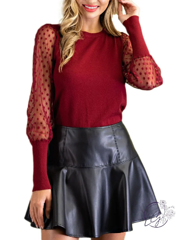 Wrap - Style Women Long Sleeve Top for a Versatile FitGoing Off Mesh Polka Dot Long Sleeve