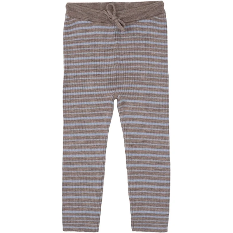 Copenhagen Colors Natural Mel/Dusty Blue Comb Merino Classic Rib Leggings w. Drawstrings