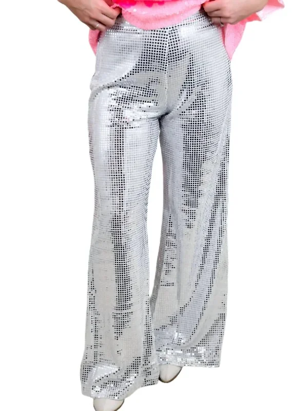 Mirror Sequin Wide Leg Pants In Silver