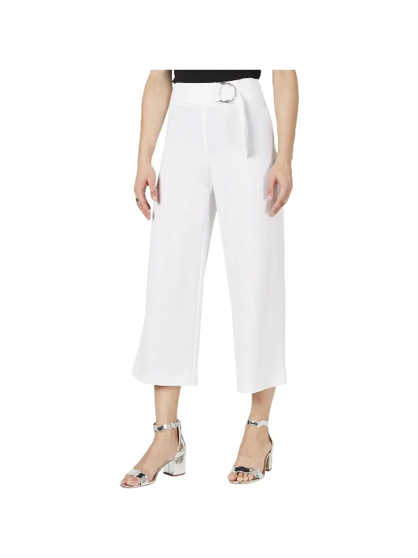 Womens Cropped Mid Rise Wide Leg Pants