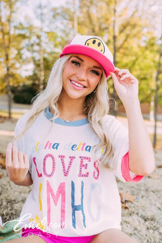 Tie - Dye Women T Shirt with a Bohemian VibeAlpha Delta Pi Philanthropy RMHC Colorblock Ringer Tee