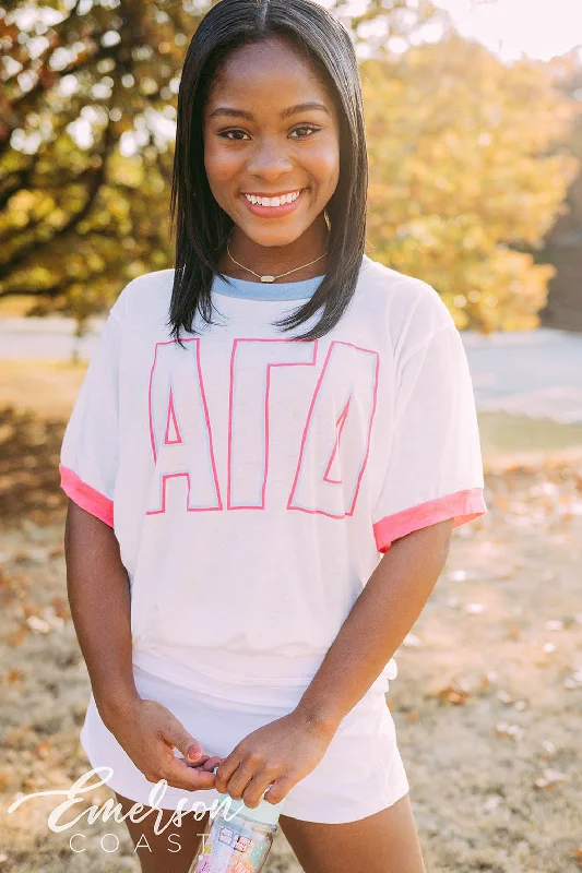 Crop Top Women T Shirt to Pair with High - Waisted BottomsAlpha Gamma Delta PR Simple Colorblock Ringer Tee