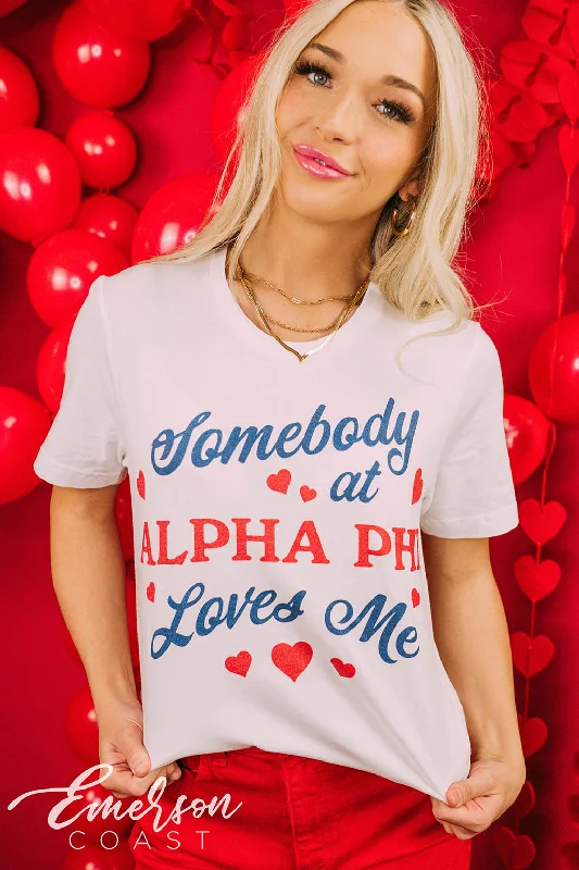 Ringer T Shirt Women with Retro - Inspired StripesAlpha Phi PR Somebody Loves Me Tee