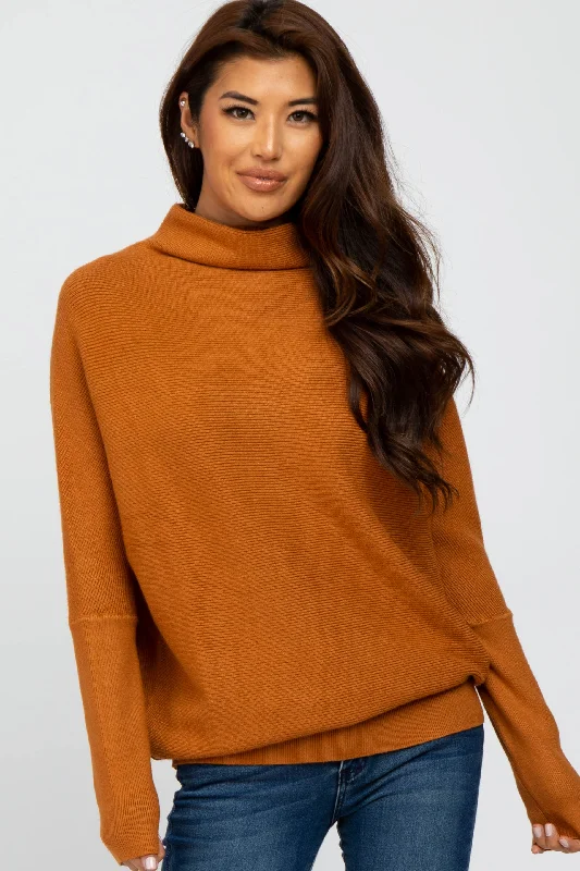 Oversized Women Sweater for a Cozy and Fashionable LookCamel Funnel Neck Dolman Sleeve Sweater