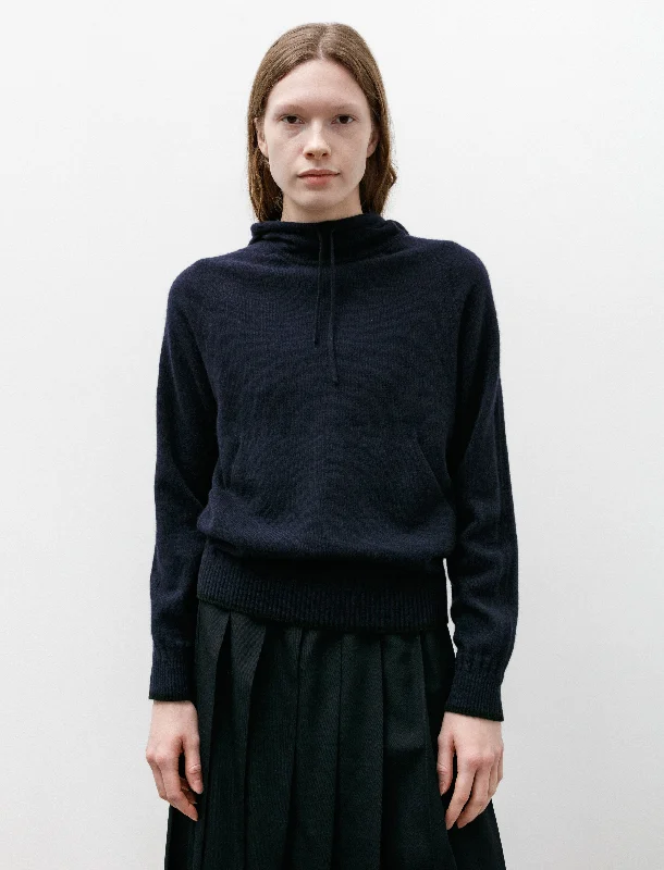 Hand - Knitted Women Sweater with Artisanal CharmCashmere Hoodie Navy-Black