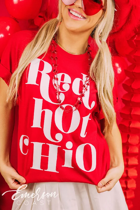 Distressed Women T Shirt with a Laid - Back AestheticChi Omega Bid Day Red Hot Chi O Tee