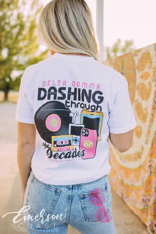 Crop Top Women T Shirt to Pair with High - Waisted BottomsDelta Gamma Function Dashing Through The Decades Tee