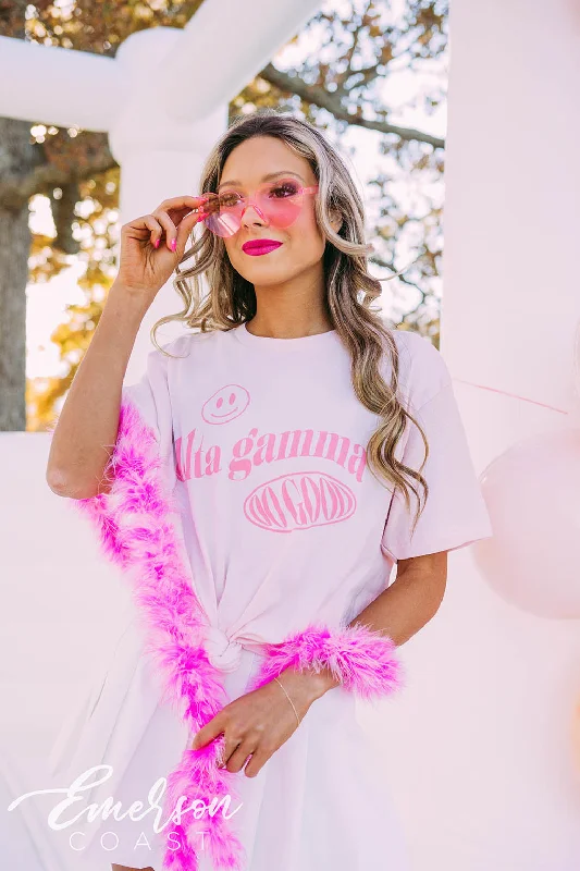 Tie - Dye Women T Shirt with a Bohemian VibeDelta Gamma PR Do Good Smiley Face Tee