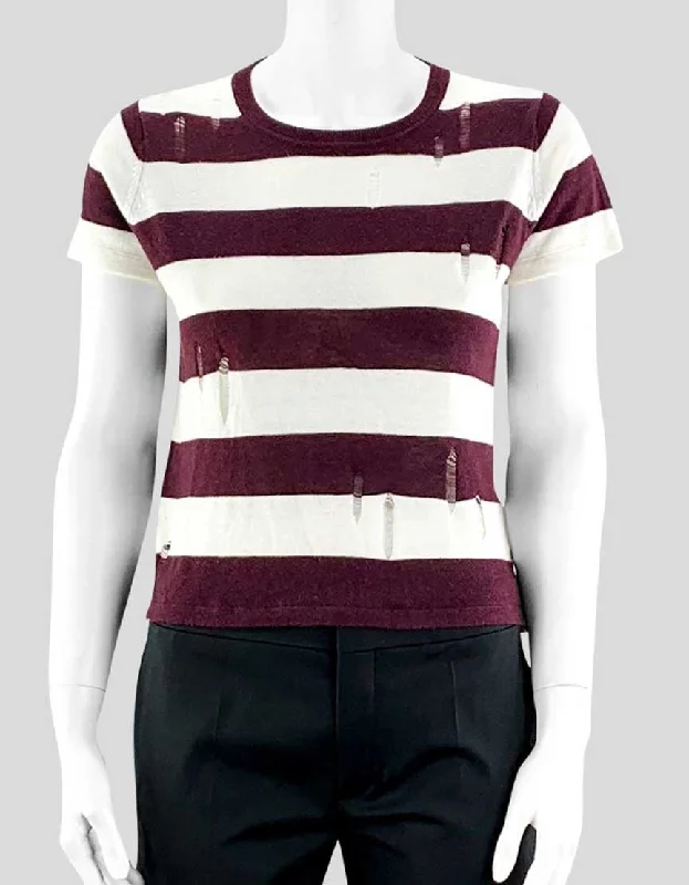 Turtleneck Women Sweater for a Classic and Elegant StyleEnza Costa Burgundy Striped Sweater Short Sleeve X-Small