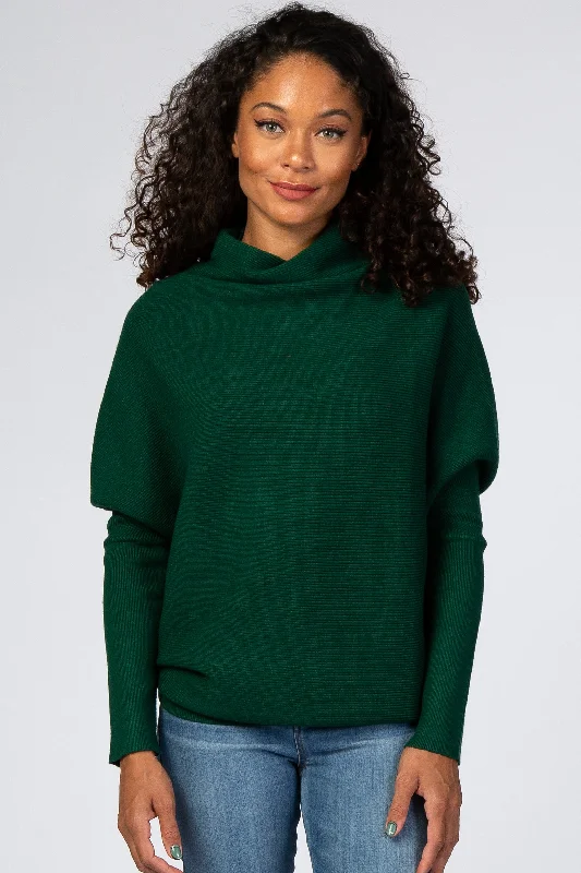 Oversized Women Sweater for a Cozy and Fashionable LookForest Green Funnel Neck Dolman Sleeve Sweater