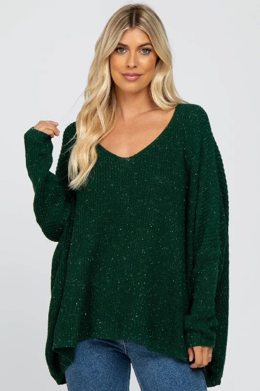 Color - Blocked Women Sweater for a Bold Fashion StatementForest Green Speckled Oversized Sweater