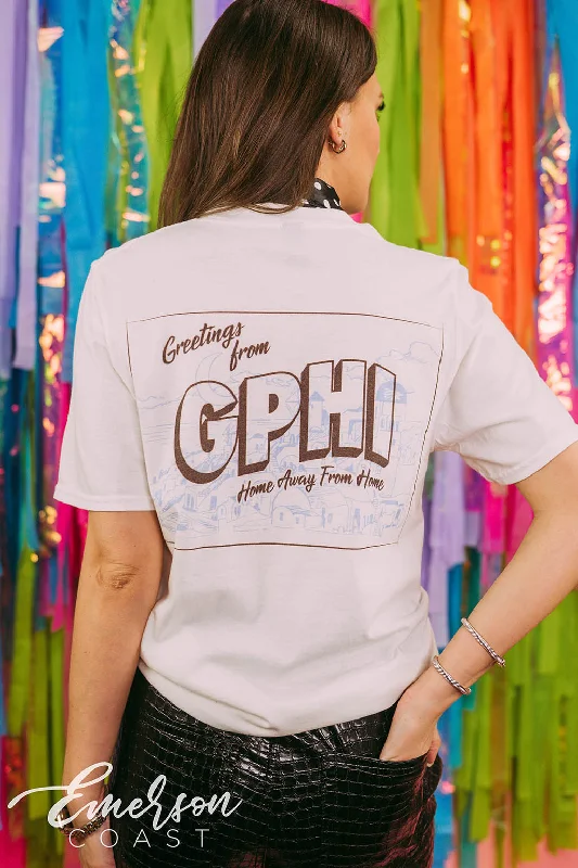 Graphic Print Women T Shirt for a Trendy StatementGPhi Home Away from Home Bid Day