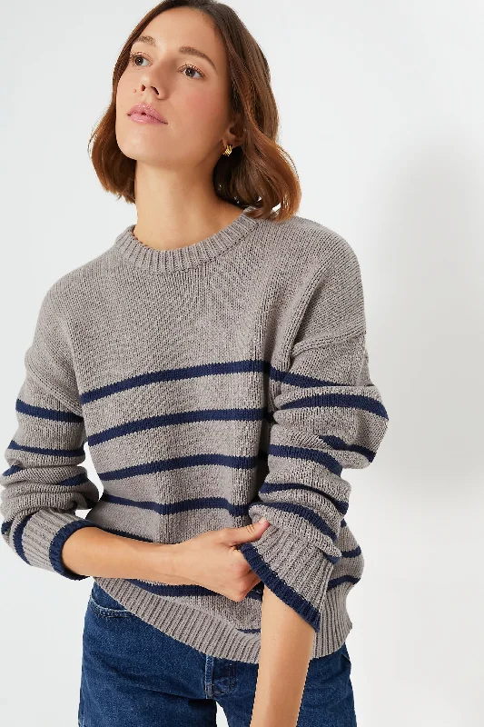 Cropped Women Sweater to Pair with High - Waisted BottomsHeather Taupe Boyfriend Stripe Sweater