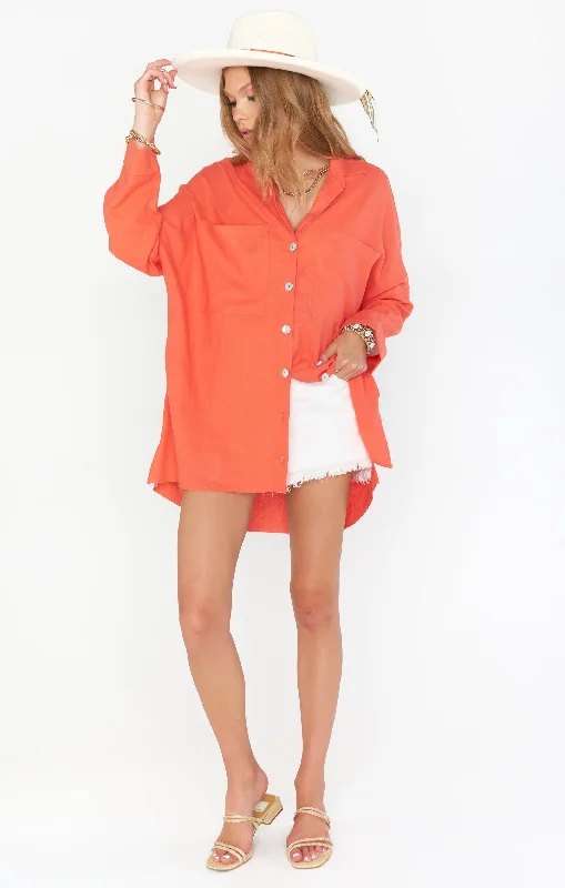 Color - Blocked Women Sweater for a Bold Fashion StatementJohns Button Down Shirt ~ Coral Linen