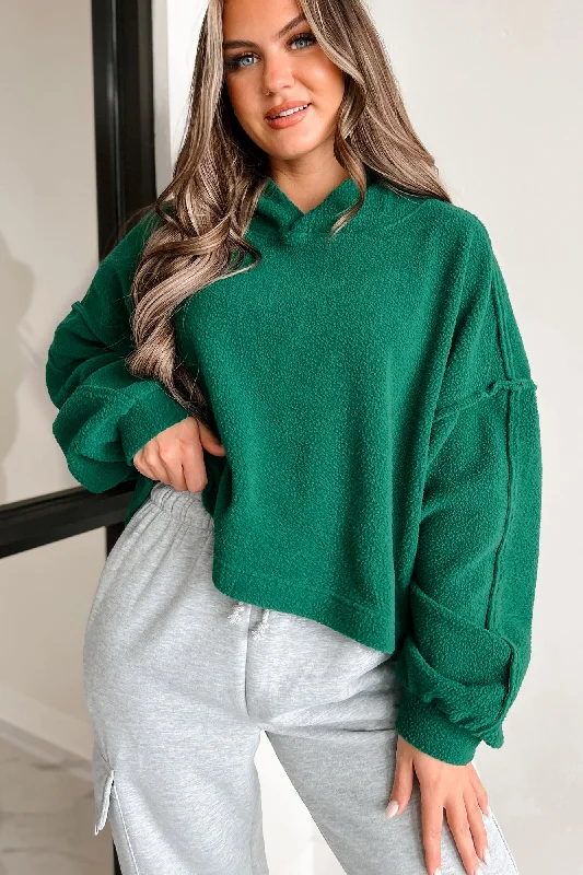 Mock - Neck Women Sweater for a Modern TwistLeft On Read Sherpa Fleece Crop Hoodie (Pine Green)