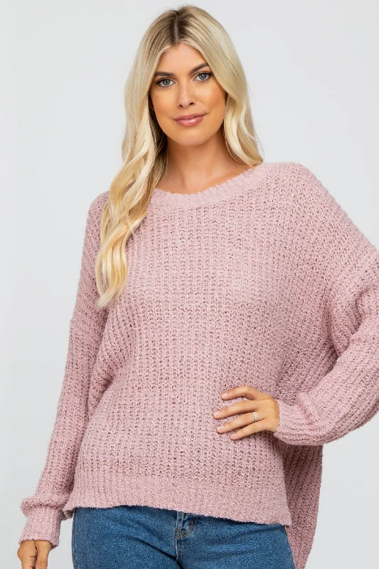 V - Neck Women Sweater to Elongate the NecklineLight Pink Dropped Shoulder Sweater