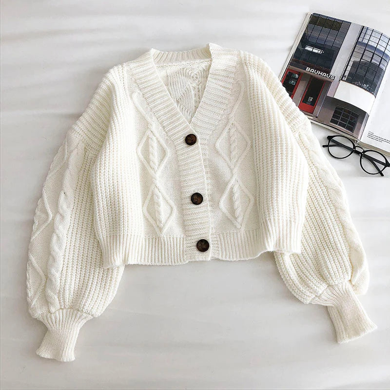 Sequin - Embellished Women Sweater for Special OccasionsLoose coat women's long sleeve retro three button sweater    S2788