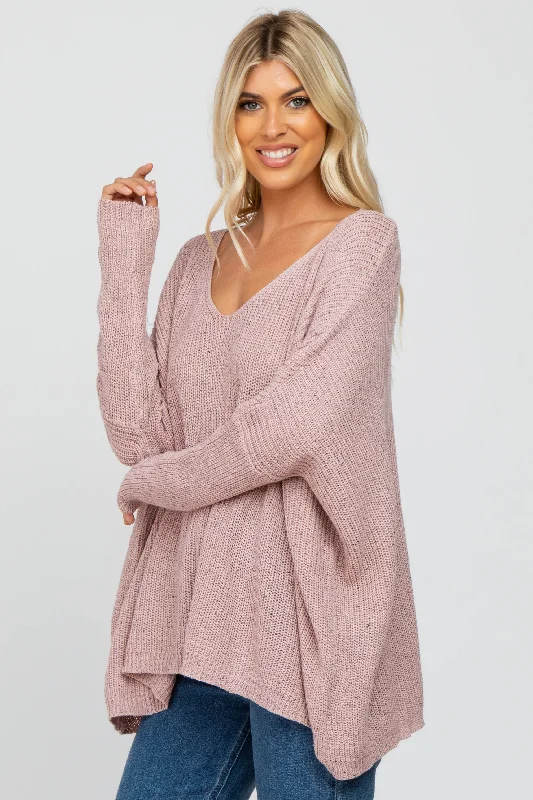 Open - Front Women Sweater for Easy LayeringMauve Speckled Oversized Sweater