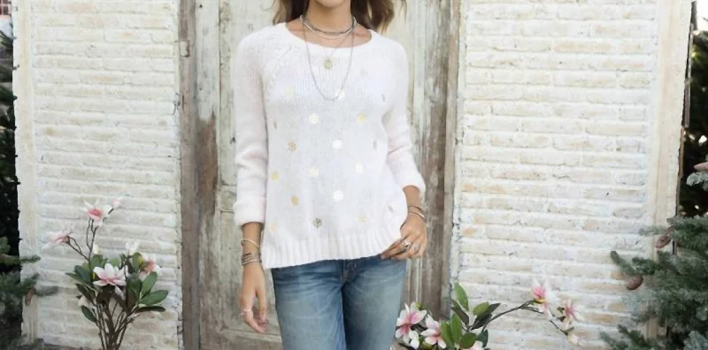 Hand - Knitted Women Sweater with Artisanal CharmMetallic Snowflake Sweater In Pink