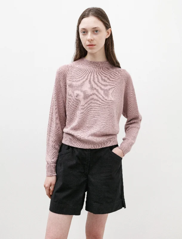 Hand - Knitted Women Sweater with Artisanal CharmShort Classic Crewneck Linen Cotton Lavender