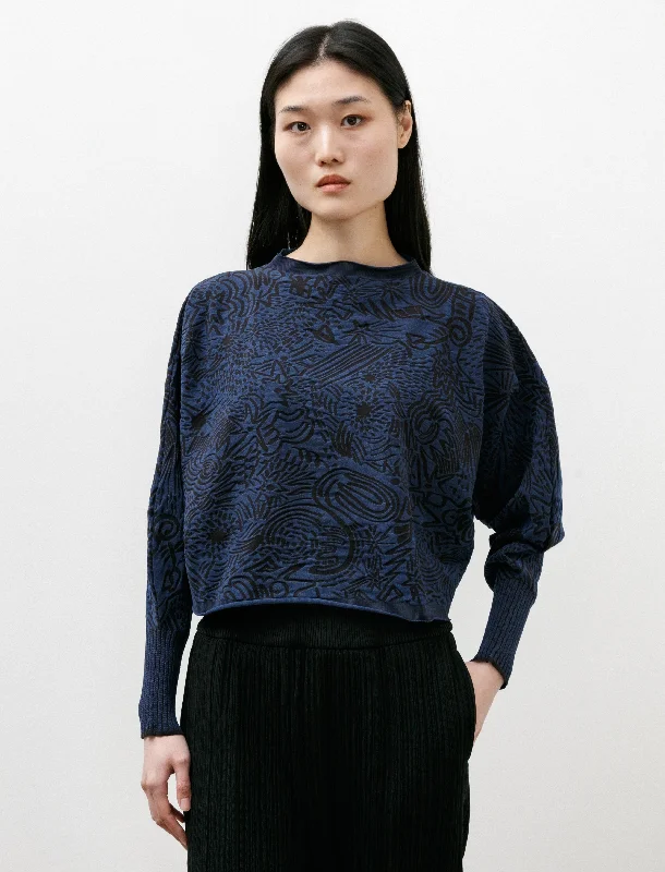 Cropped Women Sweater to Pair with High - Waisted BottomsA-POC Nova Knit Navy