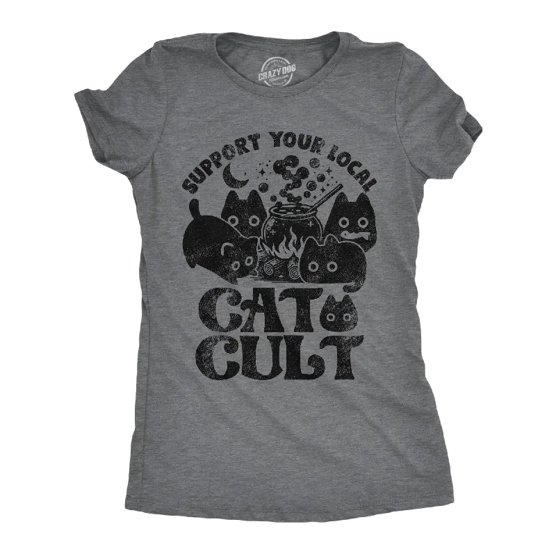 Ringer T Shirt Women with Retro - Inspired StripesSupport Your Local Cat Cult Women's T Shirt