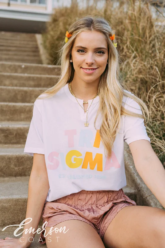 Crop Top Women T Shirt to Pair with High - Waisted BottomsTri Sigma PR Colorful Letters Notch Tee