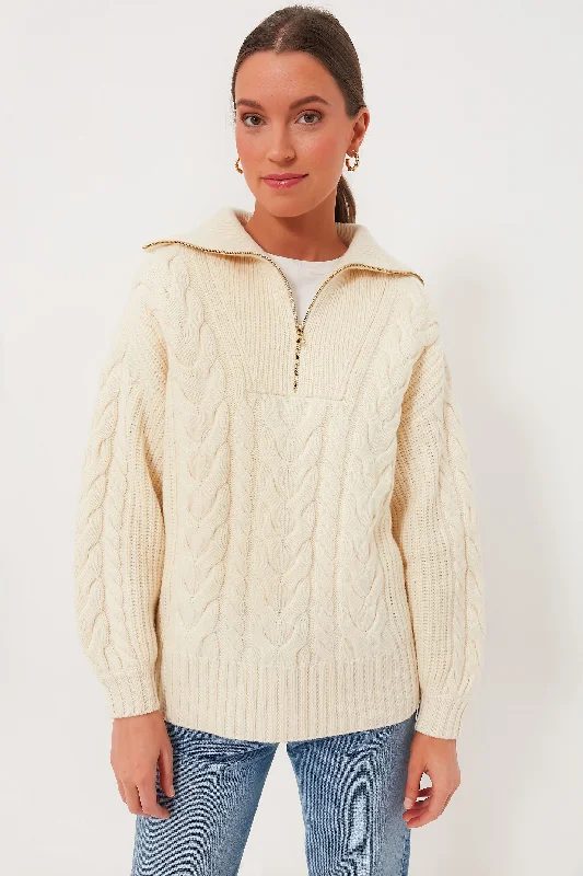 Open - Front Women Sweater for Easy LayeringWinter White Daria Half Zip Cable Knit