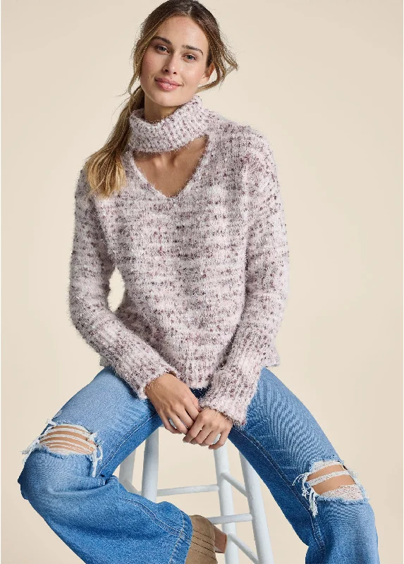 Lightweight Women Sweater for Spring and FallPopcorn Stitch Turtleneck Sweater - Pink Multi