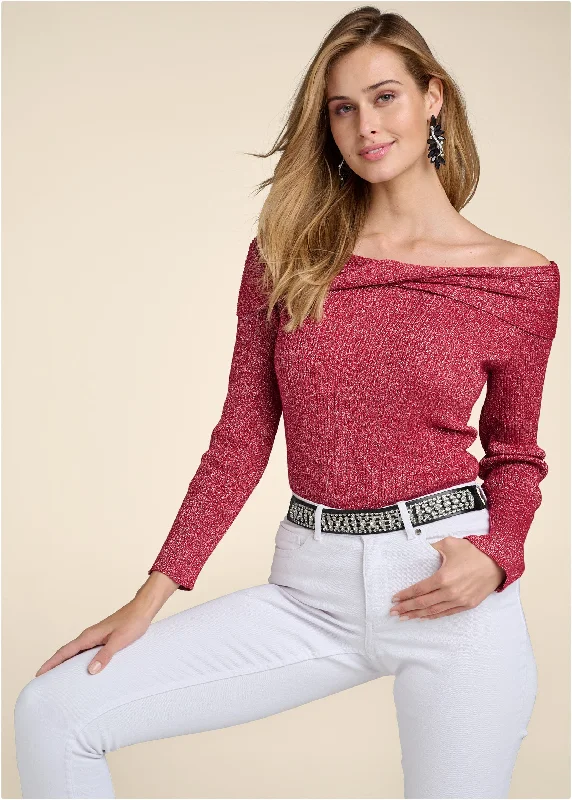 Plus - Size Women Sweater with a Flattering FitShimmer Twist-Front Sweater - Red Multi