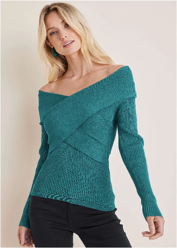 Turtleneck Women Sweater for a Classic and Elegant StyleRibbed Knit Wrap Sweater  - Deep Lake