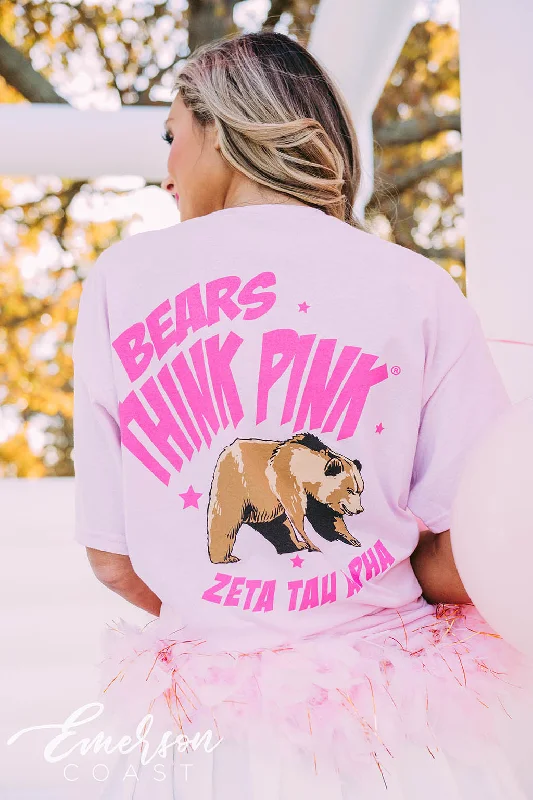 Graphic Print Women T Shirt for a Trendy StatementZeta Tau Alpha Philanthropy Bears Think Pink Tee